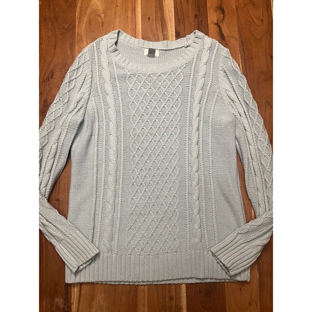 Old Navy Women's XL Light Blue Grey Cable Knit Crewneck Sweater Soft Pullover